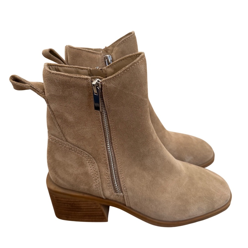 Steve Madden Ruthy Tan Suede Ankle Boots Block Heel Side Zip Size 7